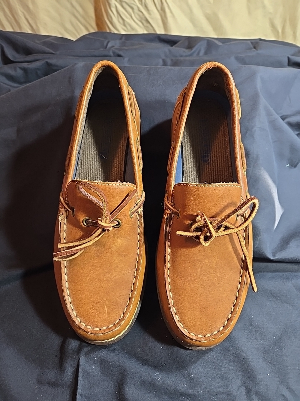 Land's End Tan Leather Boat Shoes SIZE 7D GUC